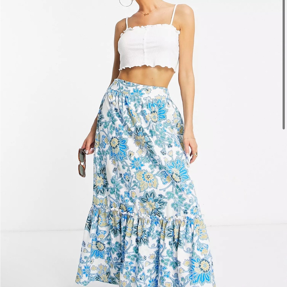 Topshop floral poplin maxi skirt in blue - part of a set